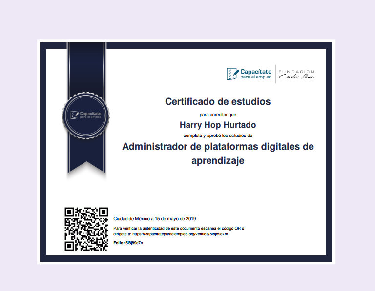 Certificado Administrador de plataformas digitales de aprendizaje