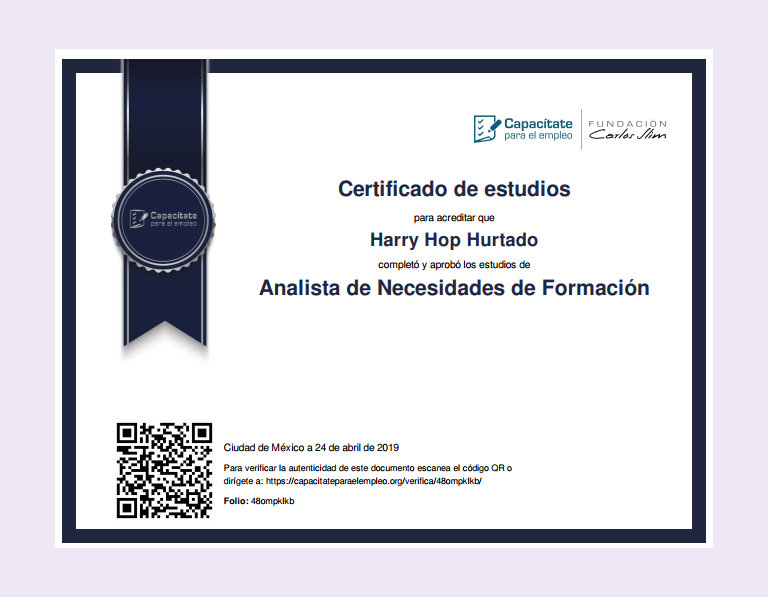 Certificado Analista de Necesidades de formacion