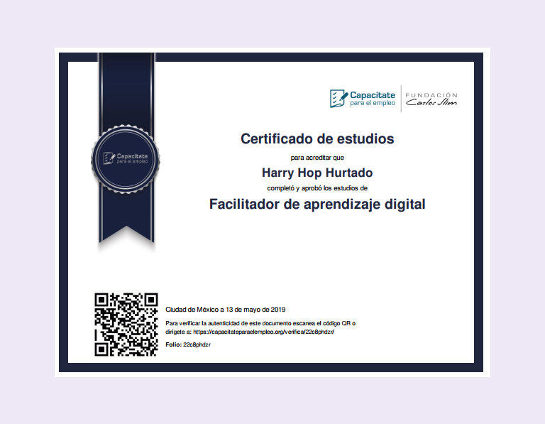 Certificado Facilitador de aprendizaje digital